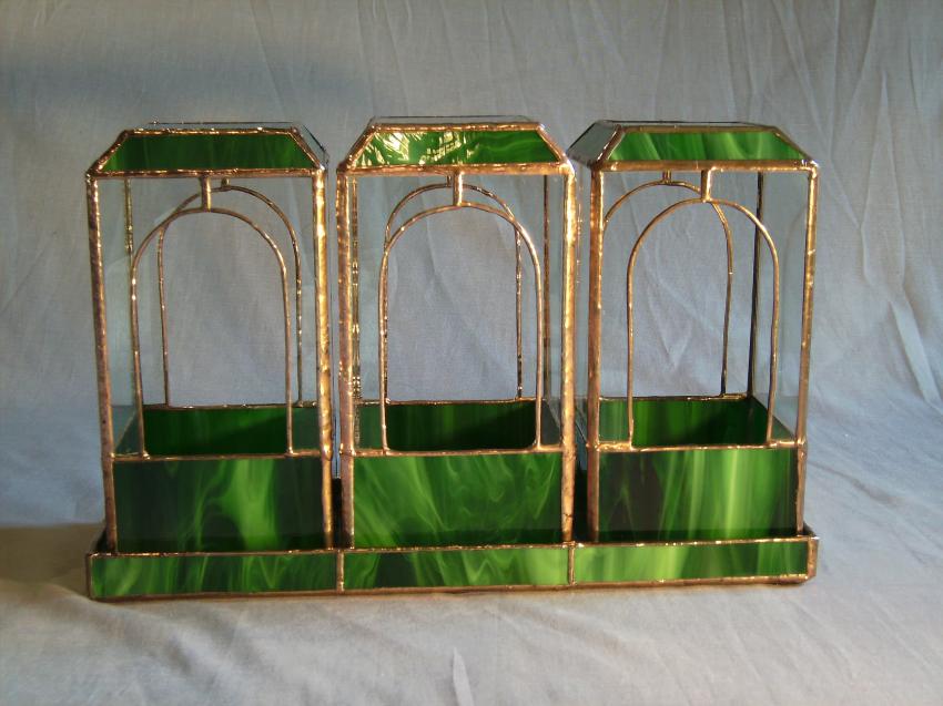 set 3 stained glass window planters